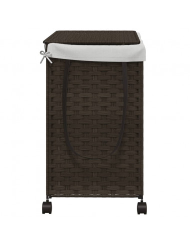 Cesto Portabiancheria Ruote Marrone Scuro 60x35x60,5 cm Rattan
