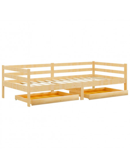 Divano Letto con Cassetti 90x200 cm Legno Massello di Pino
