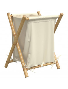 Cesto per Biancheria Bianco Crema 45x55x63,5 cm in Bambù 2