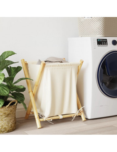 Cesto per Biancheria Bianco Crema 45x55x63,5 cm in Bambù