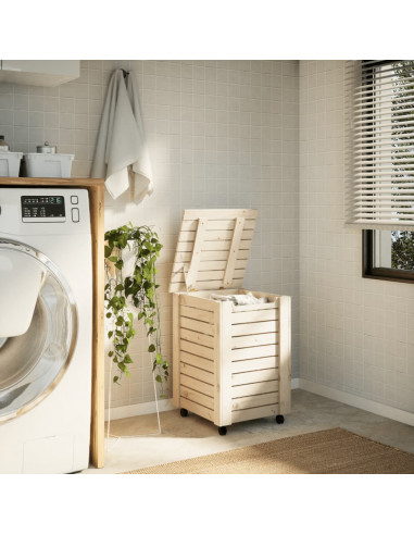 Cesta Biancheria con Ruote RANA 45x45x64 cm Legno Massello Pino