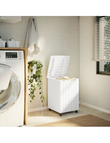 Cesta Biancheria con Ruote RANA Bianca 45x45x64cm Massello Pino