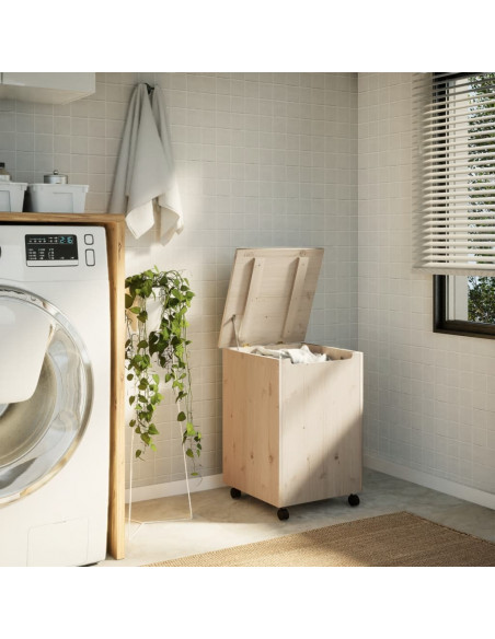 Cesta Biancheria con Ruote RANA 45x45x64 cm Legno Massello Pino