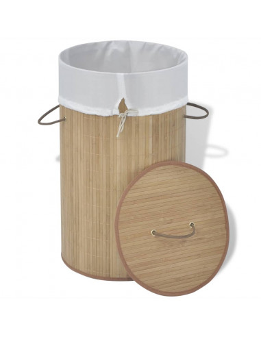 Cesto Portabiancheria in Bambù Rotondo Colore Naturale