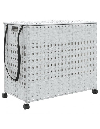 Cesto Portabiancheria con Ruote Bianco 66x35x60 cm Rattan