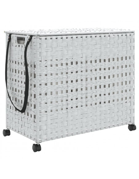 Cesto Portabiancheria con Ruote Bianco 66x35x60 cm Rattan
