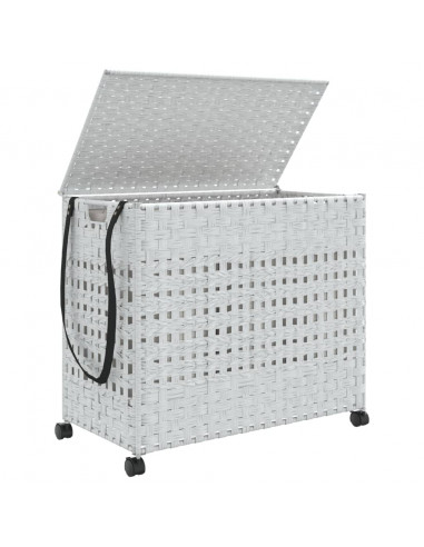 Cesto Portabiancheria con Ruote Bianco 66x35x60 cm Rattan