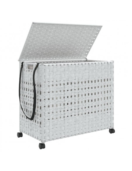 Cesto Portabiancheria con Ruote Bianco 66x35x60 cm Rattan