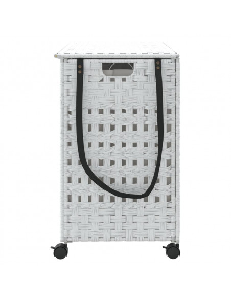 Cesto Portabiancheria con Ruote Bianco 66x35x60 cm Rattan