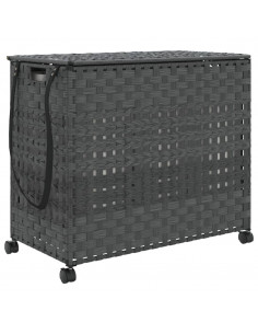 Cesto Portabiancheria con Ruote Grigio 66x35x60 cm Rattan 2