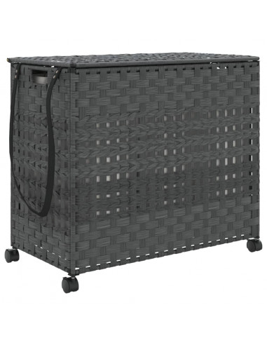 Cesto Portabiancheria con Ruote Grigio 66x35x60 cm Rattan