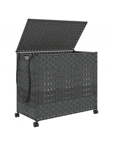 Cesto Portabiancheria con Ruote Grigio 66x35x60 cm Rattan