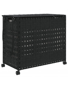 Cesto Portabiancheria con Ruote Nero 66x35x60 cm Rattan 2