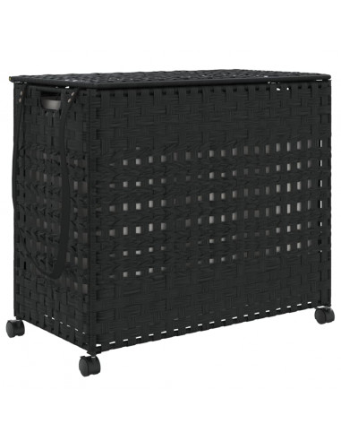 Cesto Portabiancheria con Ruote Nero 66x35x60 cm Rattan