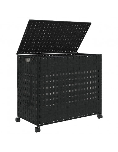 Cesto Portabiancheria con Ruote Nero 66x35x60 cm Rattan