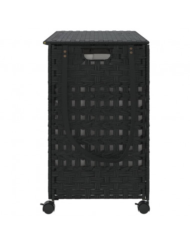 Cesto Portabiancheria con Ruote Nero 66x35x60 cm Rattan