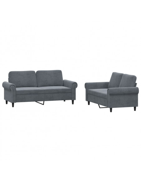 Set di Divani 2 pz con Cuscini Grigio Scuro in Velluto