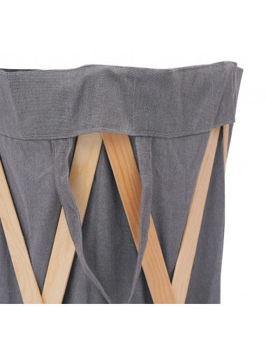 Cesto della Biancheria Pieghevole Grigio Legno e Tessuto