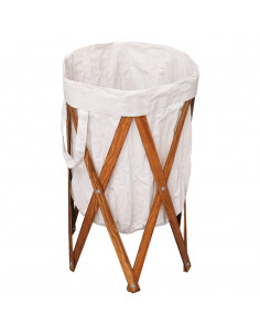 Cesto della Biancheria Pieghevole Crema Legno e Tessuto 2