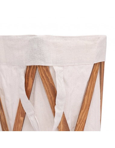 Cesto della Biancheria Pieghevole Crema Legno e Tessuto