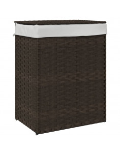 Cesto Biancheria Coperchio Marrone Scuro 46x33x60 cm Polyrattan 2