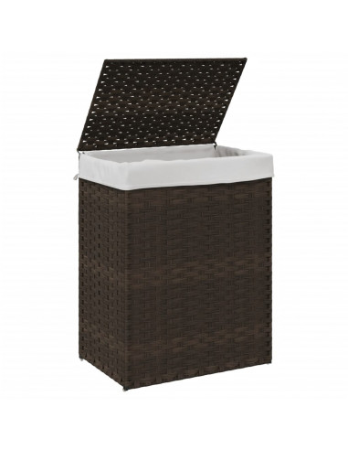 Cesto Biancheria Coperchio Marrone Scuro 46x33x60 cm Polyrattan