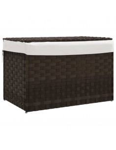 Cesto Biancheria Coperchio Marrone Scuro 55,5x35x34 Polyrattan 2
