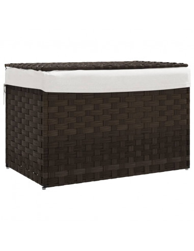 Cesto Biancheria Coperchio Marrone Scuro 55,5x35x34 Polyrattan