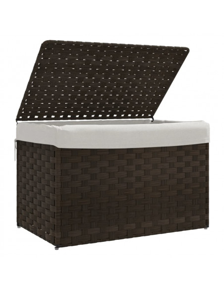 Cesto Biancheria Coperchio Marrone Scuro 55,5x35x34 Polyrattan