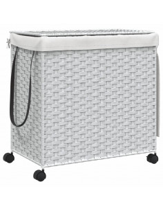 Cesto Portabiancheria con Ruote Bianco 60x35x60,5 cm Rattan 2