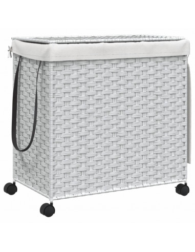 Cesto Portabiancheria con Ruote Bianco 60x35x60,5 cm Rattan