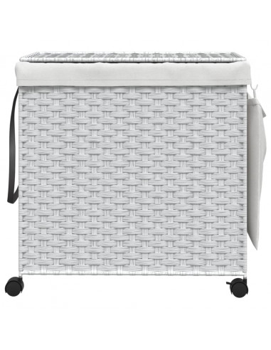 Cesto Portabiancheria con Ruote Bianco 60x35x60,5 cm Rattan