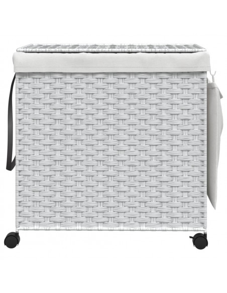 Cesto Portabiancheria con Ruote Bianco 60x35x60,5 cm Rattan