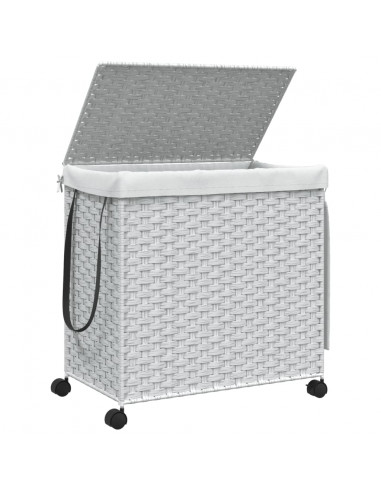 Cesto Portabiancheria con Ruote Bianco 60x35x60,5 cm Rattan
