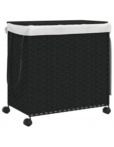 Cesto Portabiancheria con Ruote Nero 60x35x60,5 cm Rattan 2
