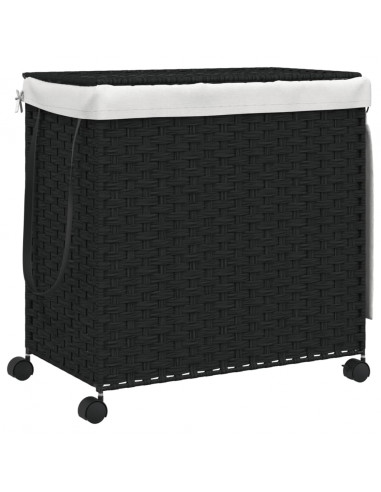 Cesto Portabiancheria con Ruote Nero 60x35x60,5 cm Rattan