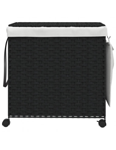 Cesto Portabiancheria con Ruote Nero 60x35x60,5 cm Rattan