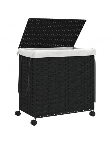 Cesto Portabiancheria con Ruote Nero 60x35x60,5 cm Rattan