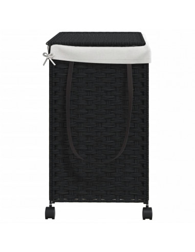 Cesto Portabiancheria con Ruote Nero 60x35x60,5 cm Rattan