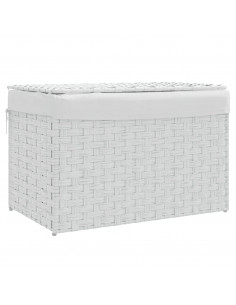 Cesto Portabiancheria Coperchio Bianco 55,5x35x34 cm Polyrattan 2