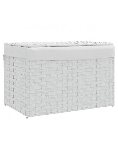 Cesto Portabiancheria Coperchio Bianco 55,5x35x34 cm Polyrattan