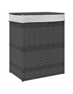 Cesto Portabiancheria Coperchio Grigio 46x33x60 cm Polyrattan 2