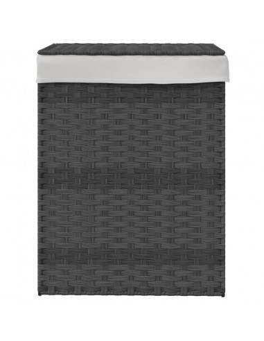 Cesto Portabiancheria Coperchio Grigio 46x33x60 cm Polyrattan