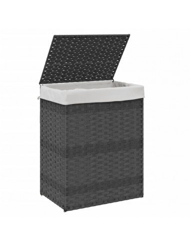 Cesto Portabiancheria Coperchio Grigio 46x33x60 cm Polyrattan
