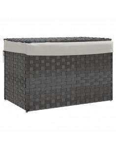 Cesto Portabiancheria Coperchio Grigio 55,5x35x34 cm Polyrattan 2