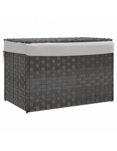 Cesto Portabiancheria Coperchio Grigio 55,5x35x34 cm Polyrattan