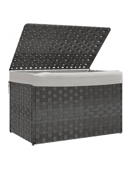 Cesto Portabiancheria Coperchio Grigio 55,5x35x34 cm Polyrattan