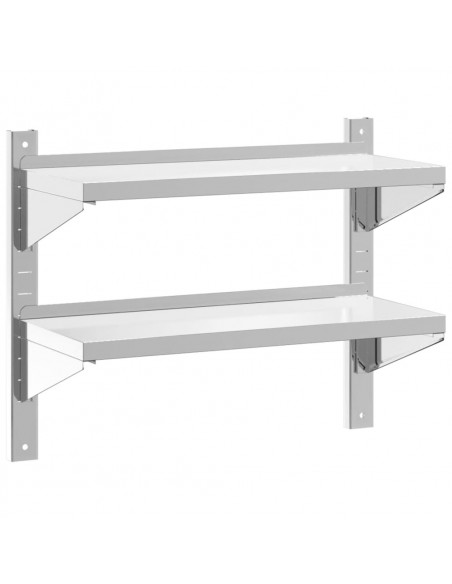 Mensola Muro 2 Ripiani 75x30x60cm Argento Acciaio Inossidabile