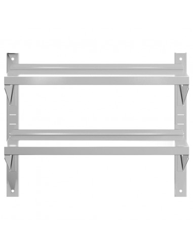 Mensola Muro 2 Ripiani 75x30x60cm Argento Acciaio Inossidabile