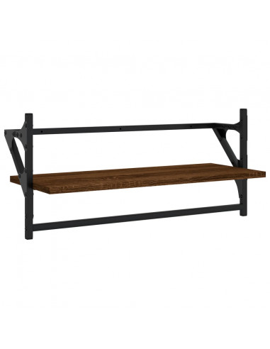 Set Mensole Parete con Aste 4pz Rovere Marrone in Multistrato